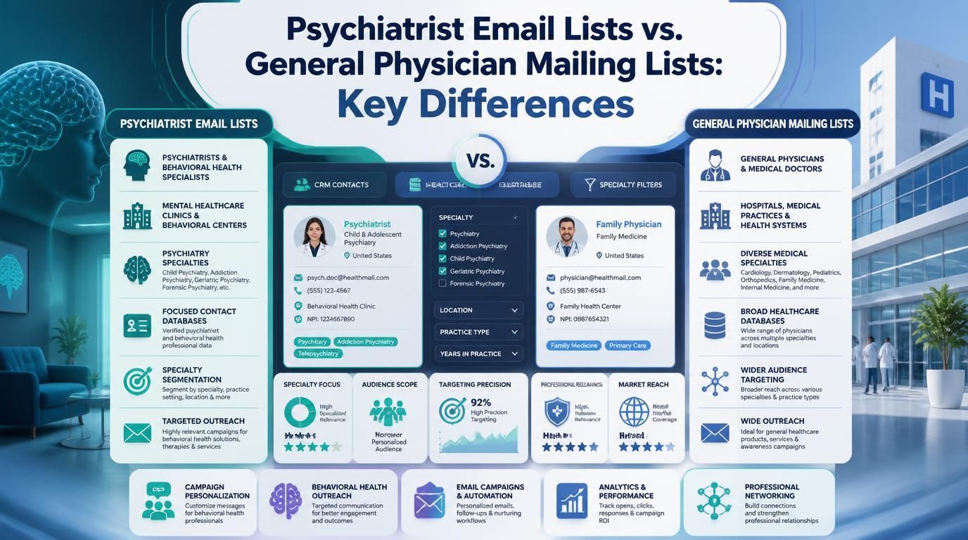 Psychiatrist Email Lists vs. General Physician Mailing Lists: Key Differences